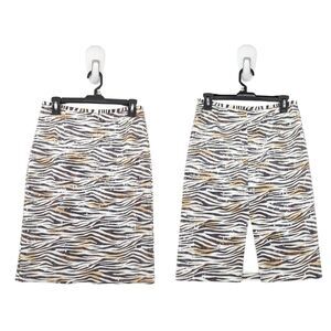 Le Superbe Women 6 Zebra Sequin Skirt White Brown A Line Office Mob Wife NEW